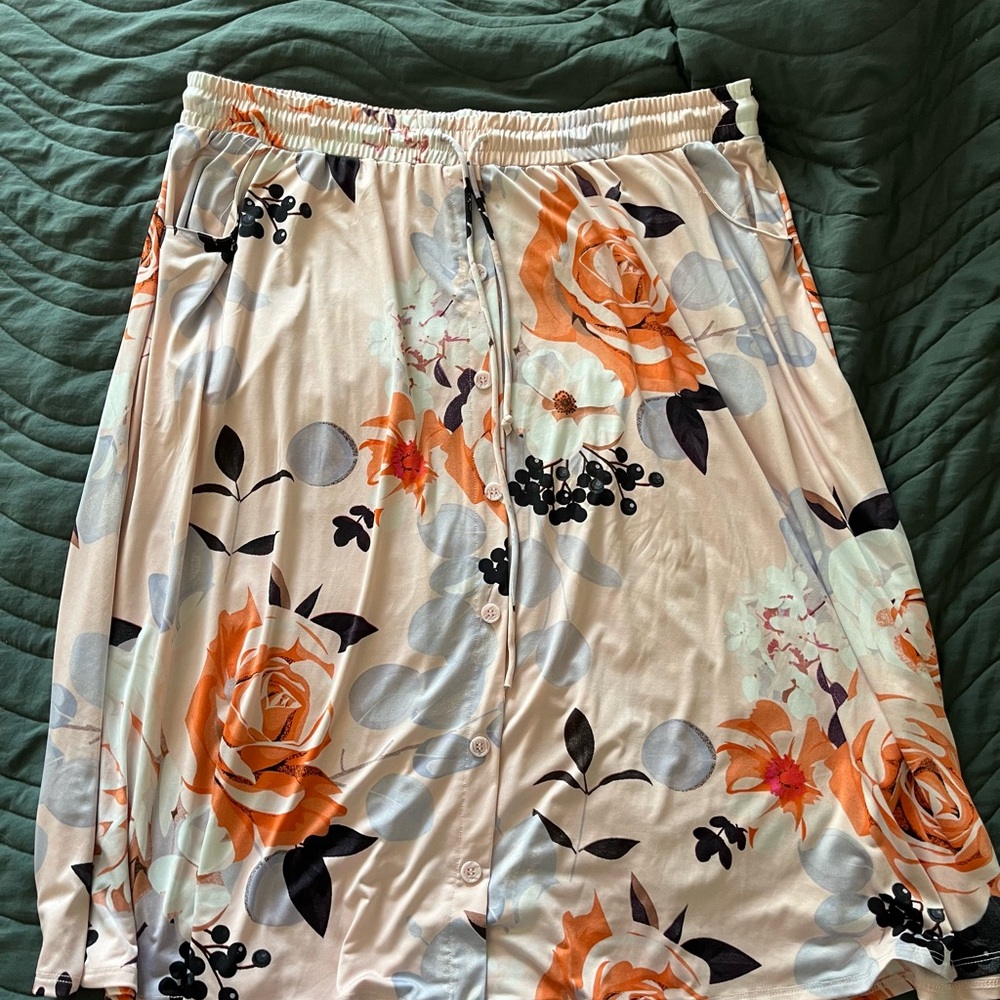 LuLaRoe Floral Midi Skirt - Pink and Black